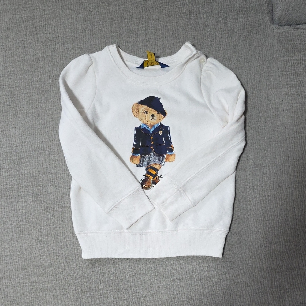 Polo by Ralph Lauren White Bear Crewneck Sweatshirt with Navy & Tan Details